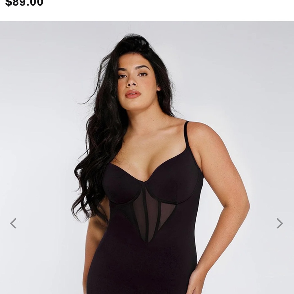 Black Shapewear Bodysuit with Sheer Mesh Detail